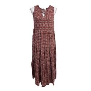 Max Studio Long Maxi Dress size Small Brown White Tiered Boho Peasant Prairie